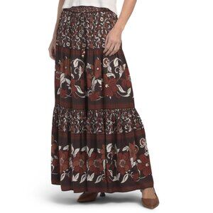 RACHEL ZOE Chocolate Combo Pull On Repeat Maxi Skirt